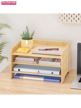 Bamboo Desk Organizer Mail Holder Countertop Letter Tray File Organizer
